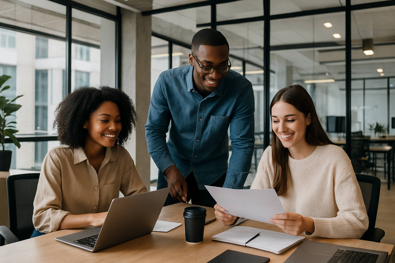 Team collaborating in a modern office environment